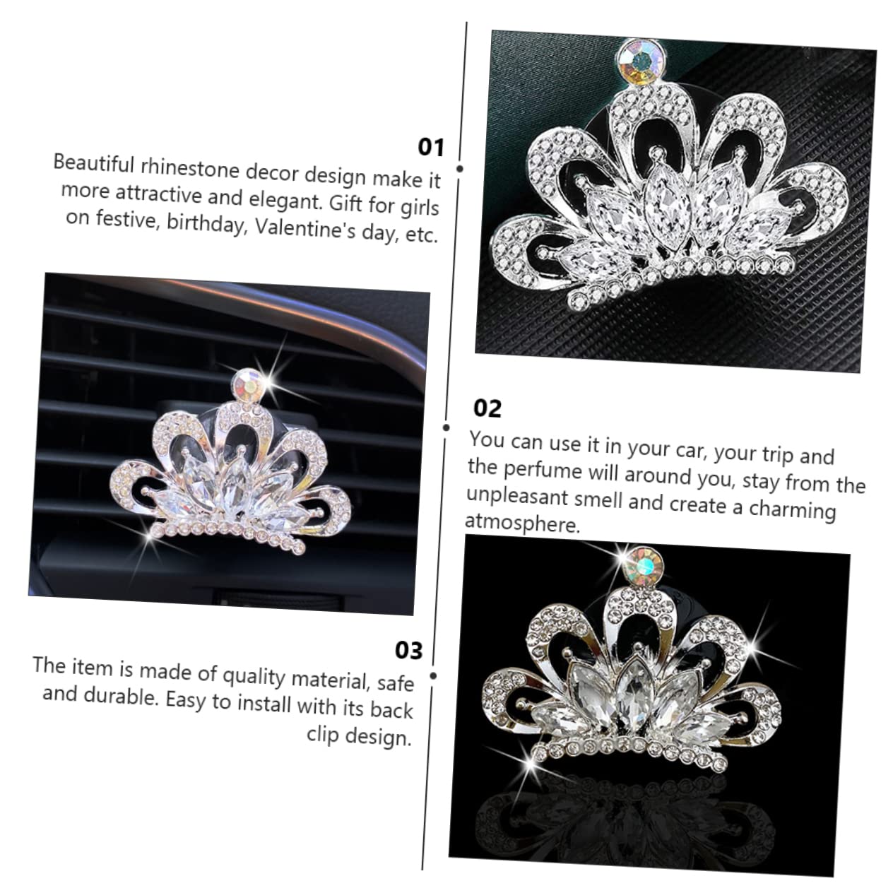 Gatuida 12stücke Rhinestone Krone Auto-duftclip Stilvolles -diffuser Für Auto-innenraum Installieren Elegantes Design Für Reisen Büro Zuhause