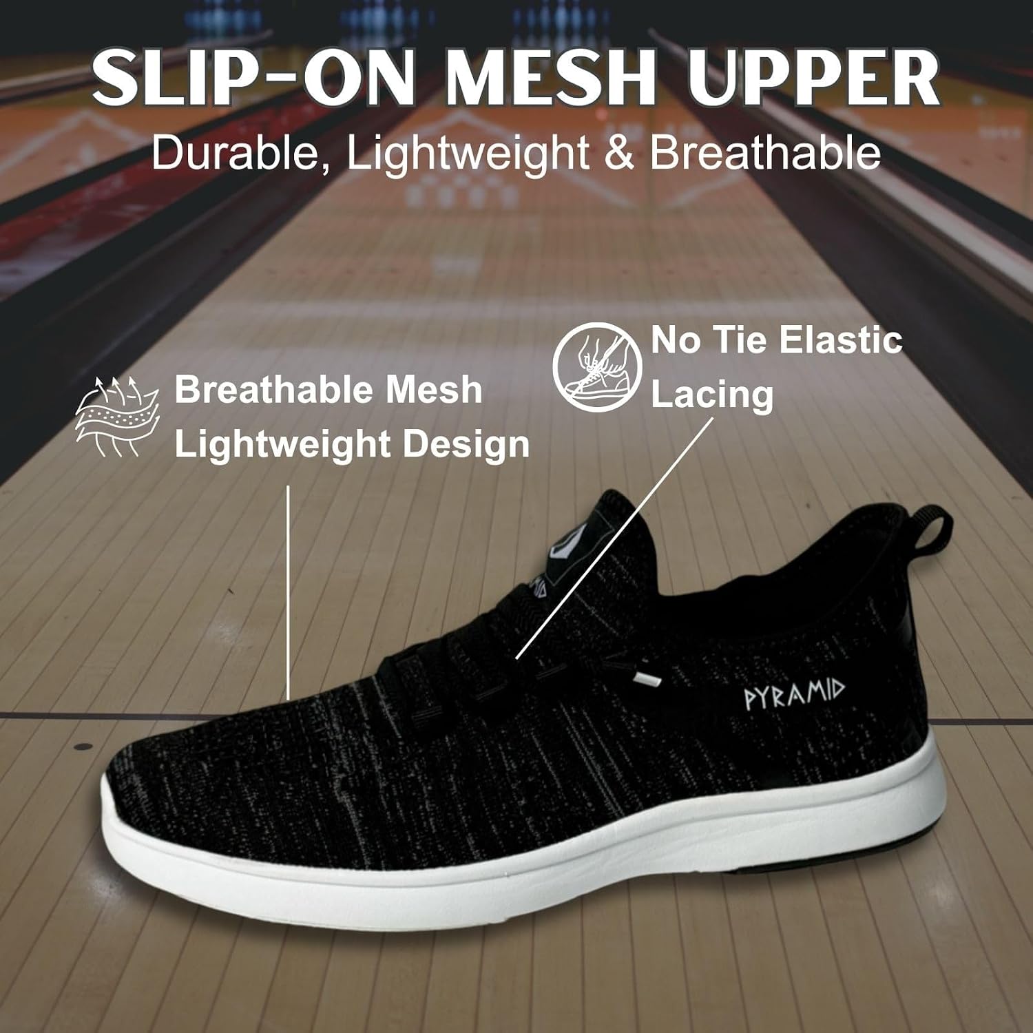 Pyramid Men's Path Lite Seamless Mesh Slip-On Bowling Shoes - Static Black Size 12