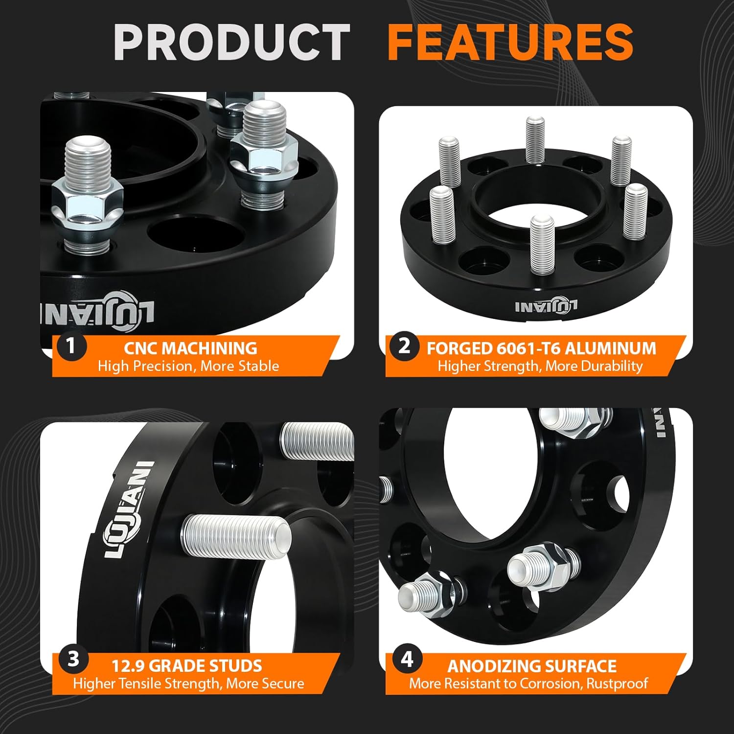 4 Pack 6x135mm Wheel Spacers for 2015-2025 F150 4WD Expedition Navigator, 1" Thick Forged Hubcentric Tire Spacer, M14x1.5 Thread Studs & 87.1mm Centric Bore, 6 Lug Hub Centric Wheel Adapters - Image 4