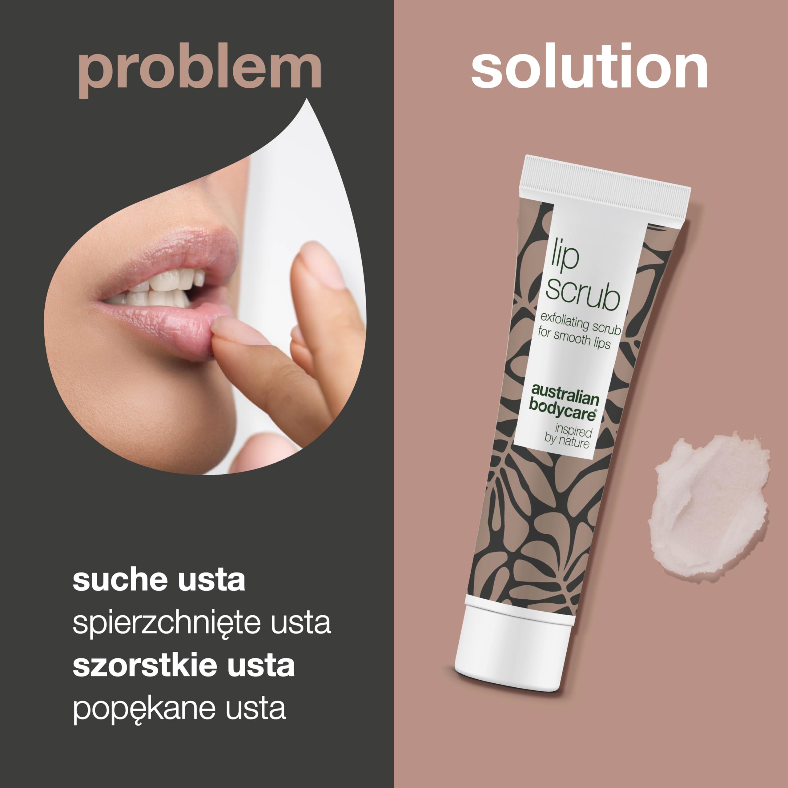 Peeling do ust do suchych ust firmy Australian Bodycare – intensywnie usuwa i pielęgnuje spierzchnięte usta | naturalne składniki | jadalny