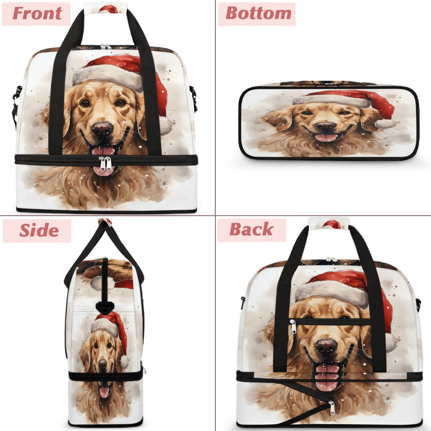 Sports Duffel Bag, Foldable Christmas Dog Travel Duffel Bag, Gym Yoga Beach Bag Weekender Overnight Bag with Shoes Compartment for Men Women, Funny Fun Animal