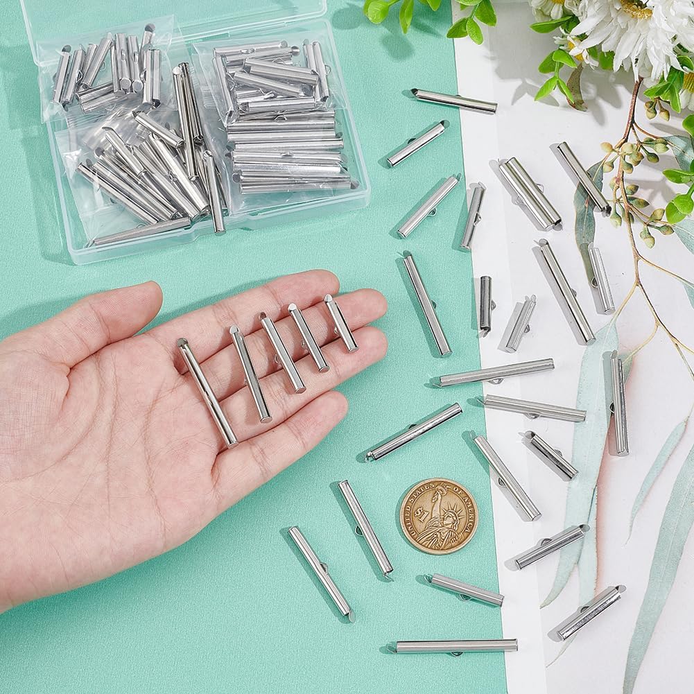 UNICRAFTALE 100pcs Slide On End Clasp 5 Sizes Stainless Steel Tube End Bar Slider End Caps Crimp Terminators Clasp for Seed Beads Looms Multi-Strand Necklace Bracelet DIY Jewelry Making