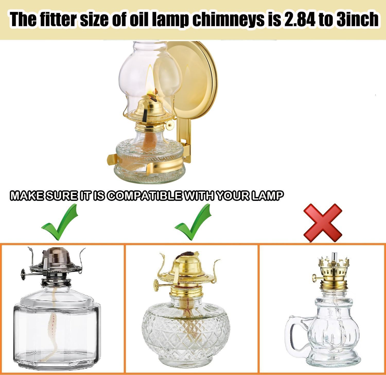 Oil Lamp Chimney Replacement,3 Inch Base x 6.4 Inch Tall Kerosene Lamp Globe,Clear Glass OilLamp Globe,Hurricane Lamp Globes Shade Cover,Glass Chimney For Oil Lamps For Indoor Use Parts（2 Packs）