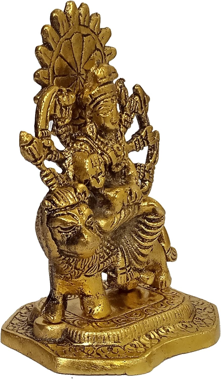 Purpledip Metal Idol Sherawali MATA Durga Ma: Gold Finish Statue (12200)