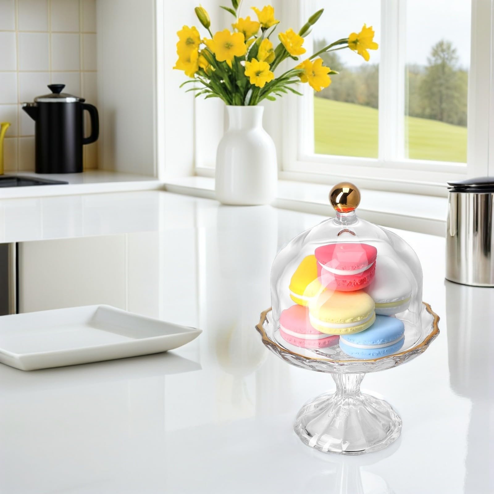 Alipis Présentoir à Dessert avec Dôme en Verre, Mini Support Élégant