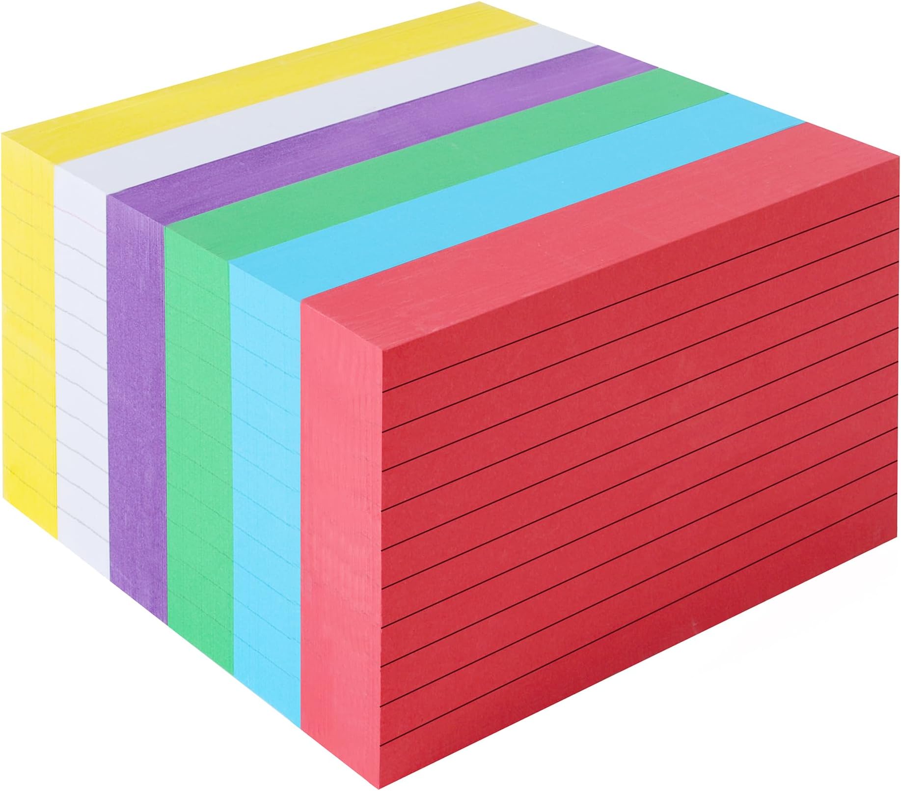 Colored Index Cards Note Cards, 600PCS Study Cards, Multi Colors Flash Cards 3x5 One Ruled Side for School Office Learning Note Taking-6 Primary Colors