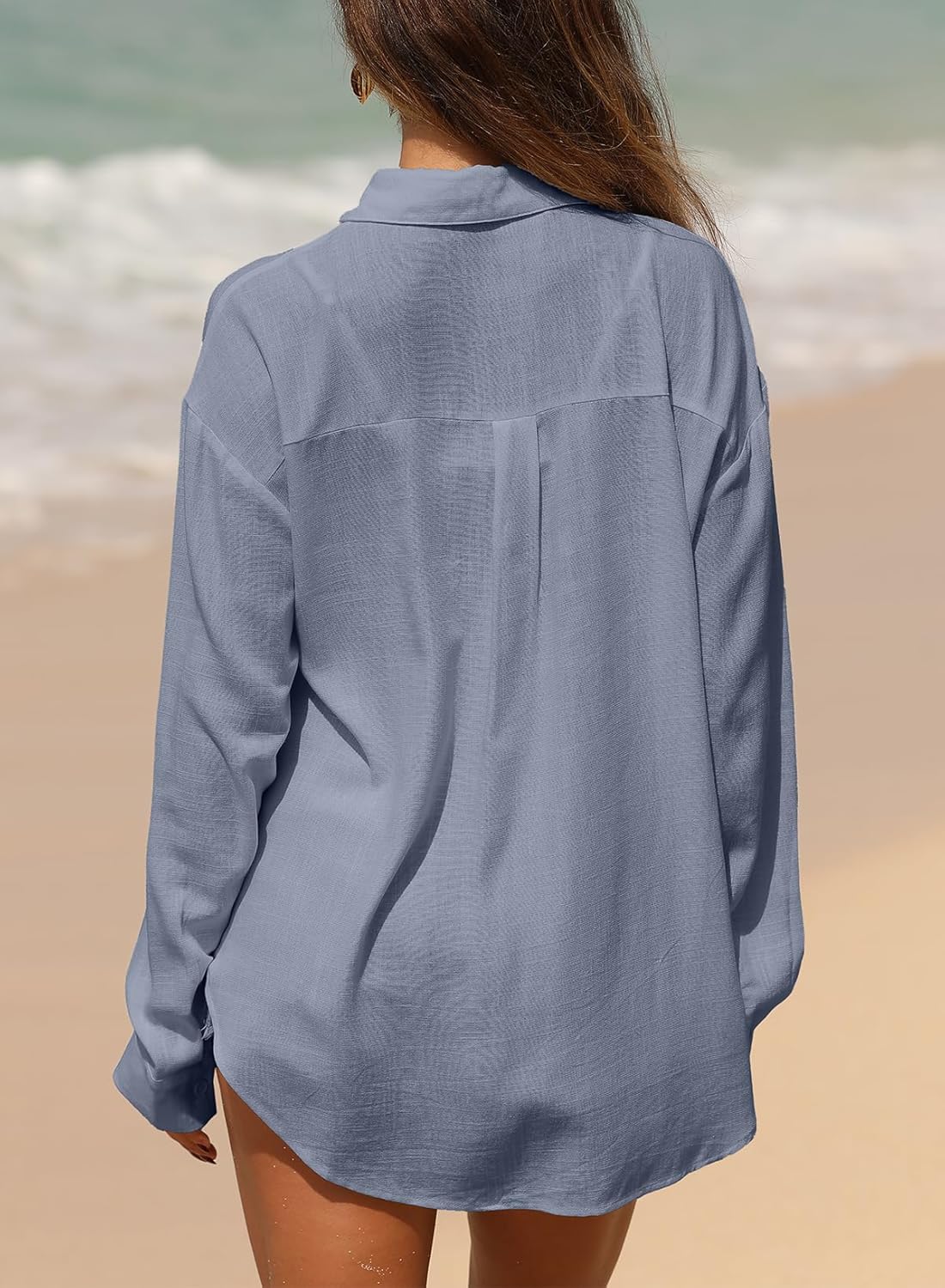 Astylish Women 2026 Loose Fit Tops Cotton Linen Button Down Shirts Collared Roll Up Long Sleeve V Neck Blouses - Image 5