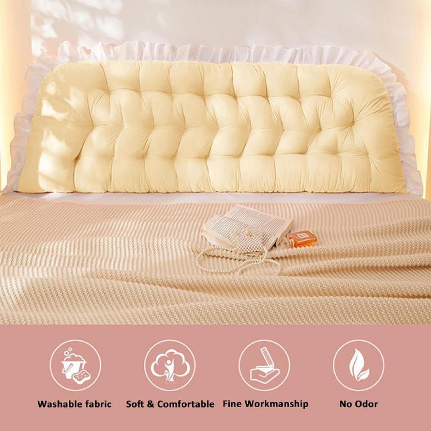 Headboard Pillow for Bed,Upholstered Bed Large Bolster Headboard Positioning Support Reading Pillow Cushion,Cushion Headboard with Washable Cover,Filled with Cotton,for Couch Sofa Backrest Long Pillow