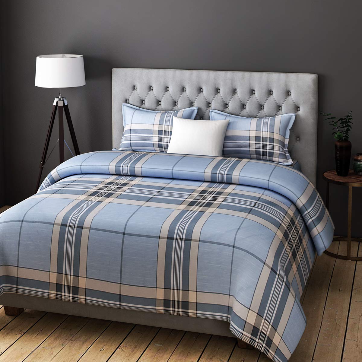 RAGO Classic Plaid Checks Print Blue and Beige BEDSHEET Set : Amazon.in: Home & Kitchen