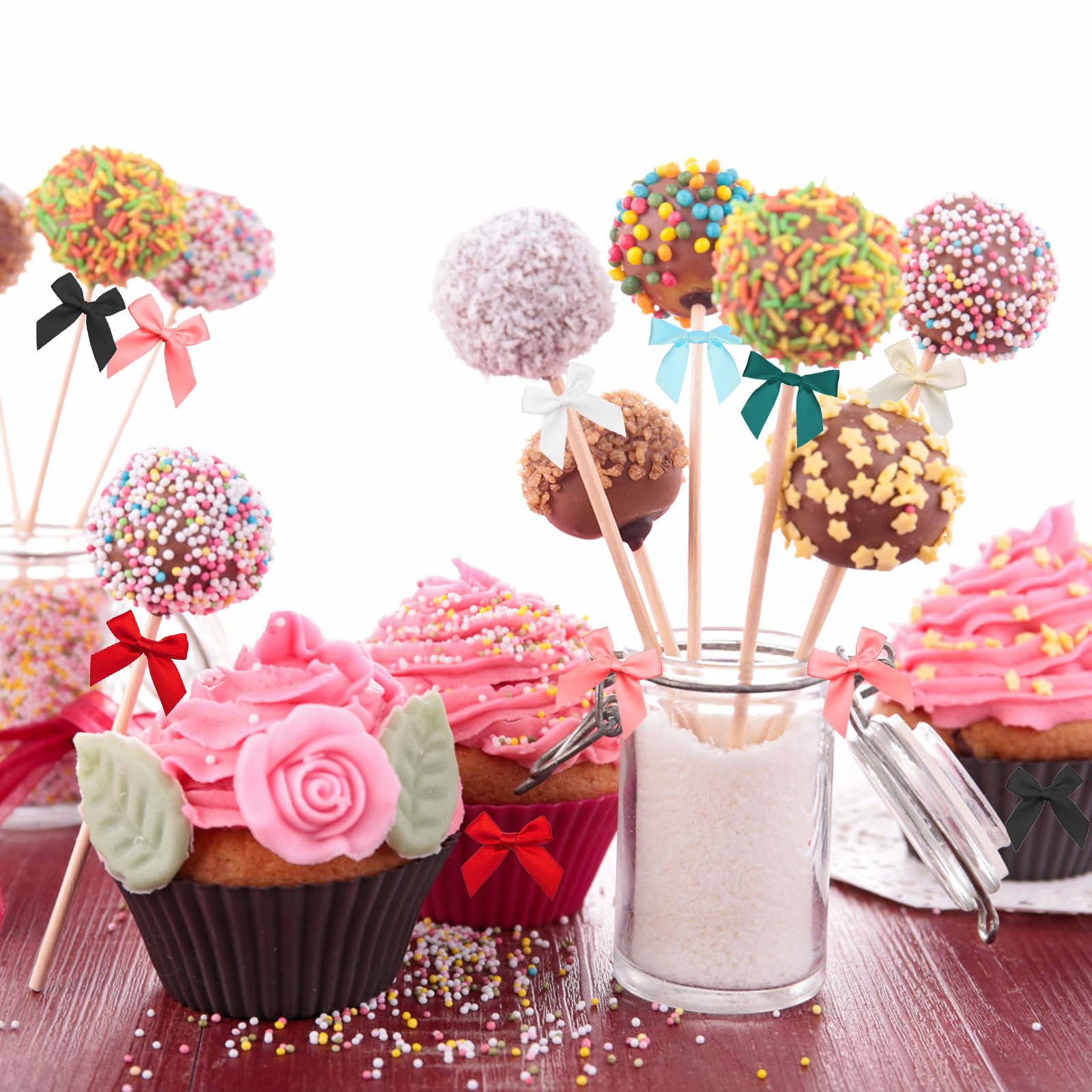 60 Fiocchetti Decorativi 7x7cm Con Nastro Biadesivo | Per Bomboniere, Regali, Matrimoni E Natale | Colore Rosa - Foto 8