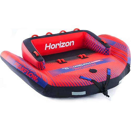 PEAKFLOW Towable Tube for Boating,Horizon Towable Tube,3Rider,840D Nylon Cover and 30 Gauge PVC Liner,Sofa Style Boat Tube