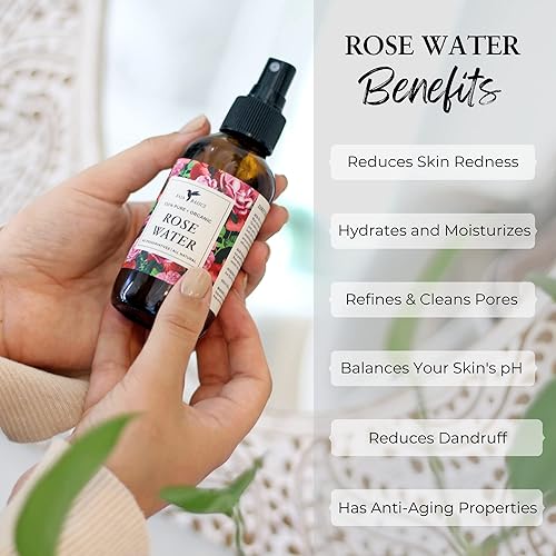 Miniatura 2 de Spray de agua de rosas para rostro, cuerpo y cabello, tónico facial hidratante, refrescante y calmante para piel seca, productos veganos para el