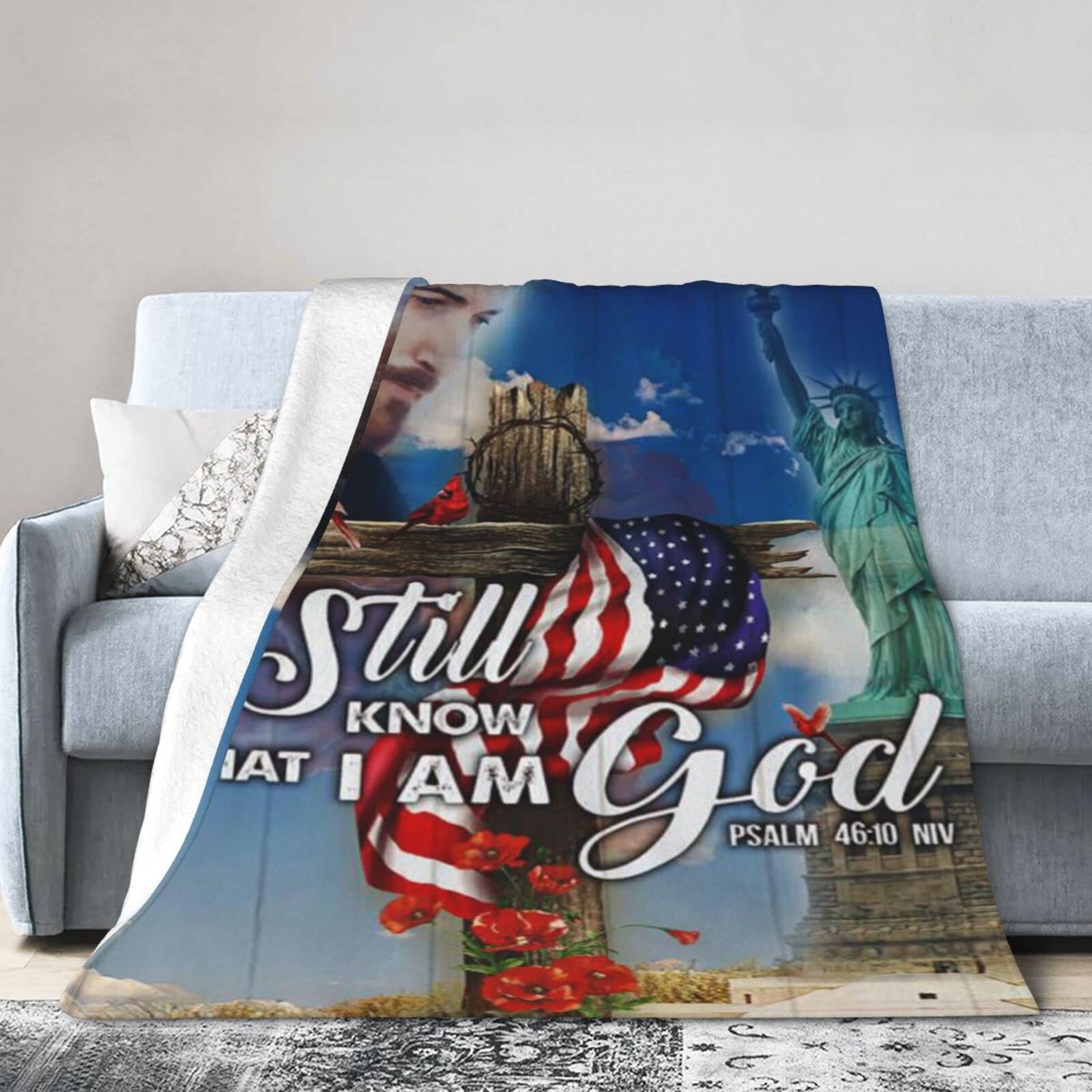 Lsjuee Flannel Fleece Blanket 60"X50" God Jesus America Bed Throw Blanket Quality Ultra-Soft Travel Winter Blankets for Girls Keep Warm