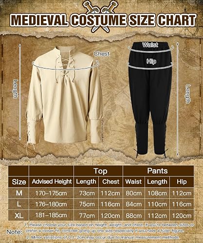Costume Medieval Homme, Costume Renaissance avec Chemise Pantalon de Pirate - 6