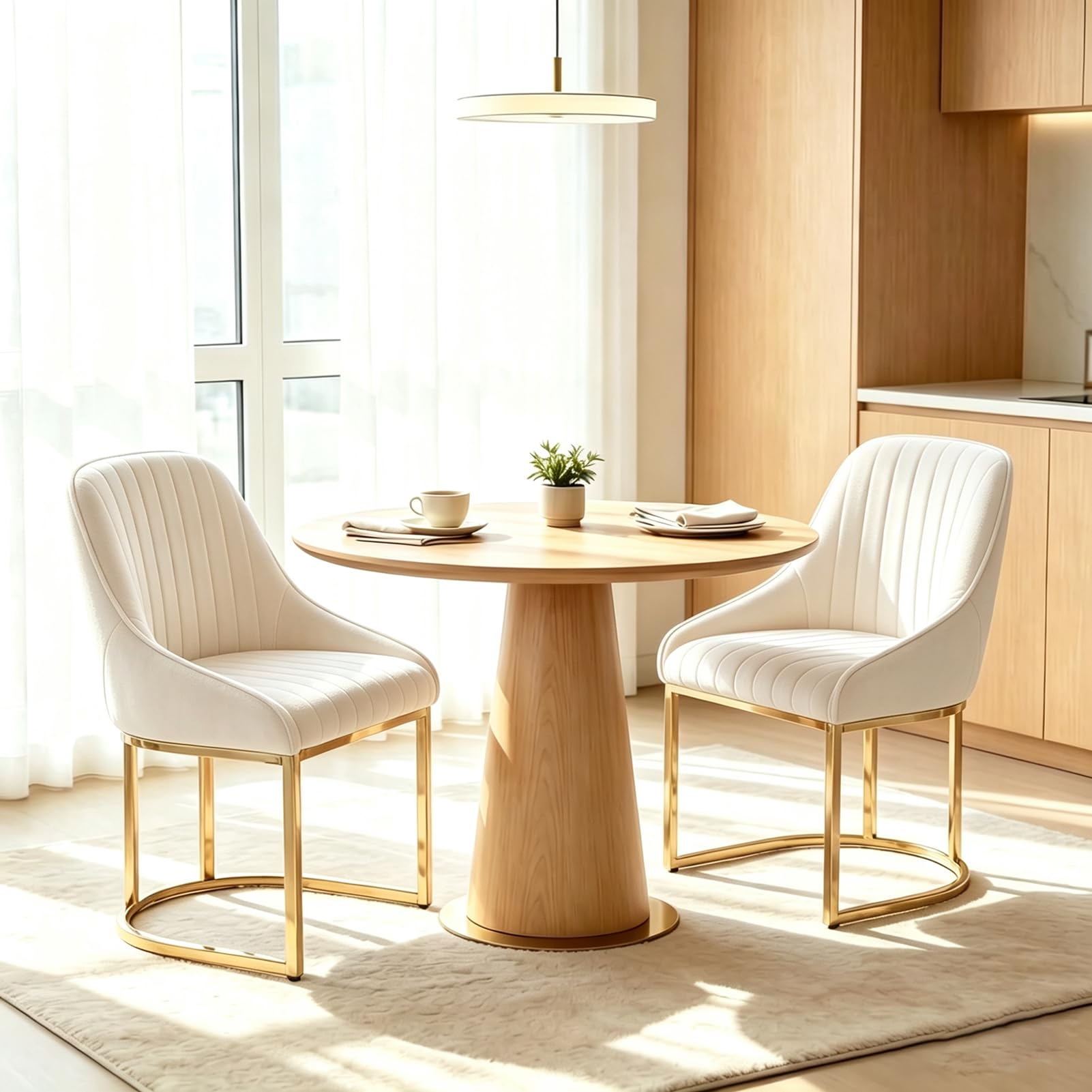 Warmiehomy Dining Chairs Set of 2, Luxury Comfy Velvet Kitchen Dining Room Chair with Back and Gold Leg, Accent Chairs for Living Room, Bedroom, Office, Receptions, Meeting, Beige