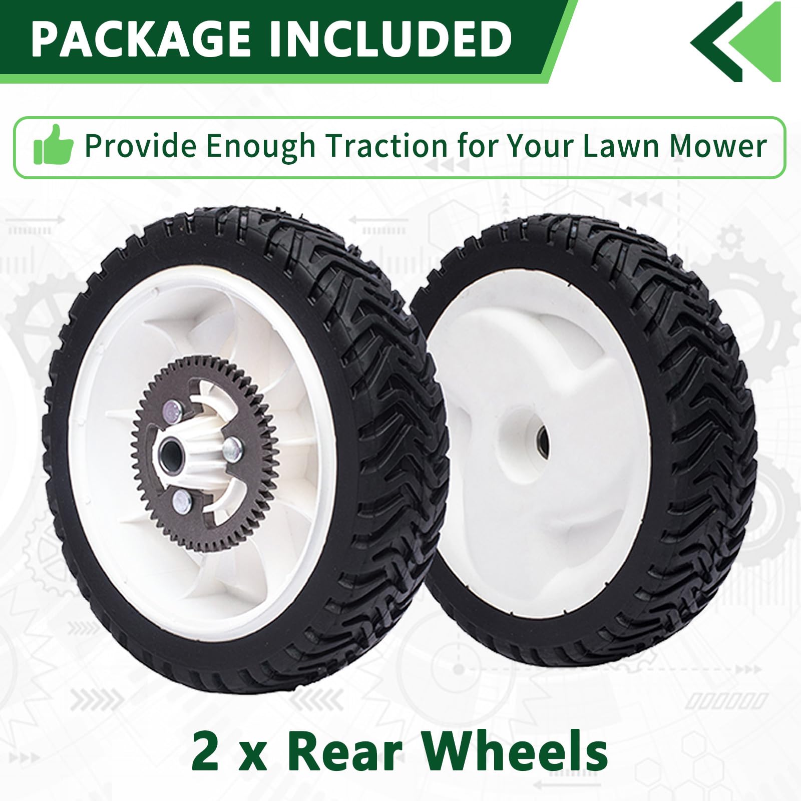 2 unidades de 8 x 2 pulgadas para montaje de engranajes de rueda trasera, cortacésped reciclador para modelos 105-3036
