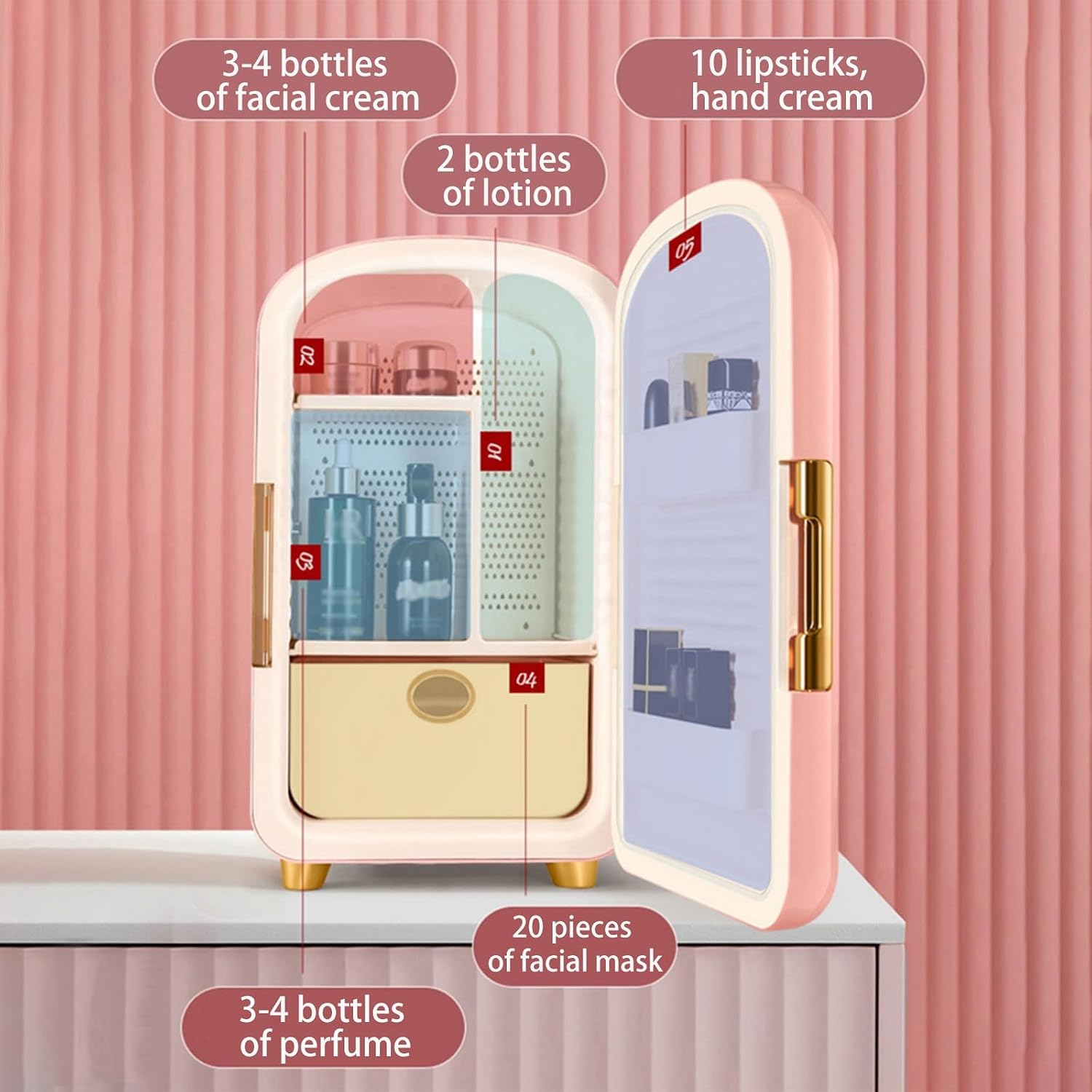 Skincare Mini Fridge, Compact Refrigerator with Touchscreen, Retro Small Refrigerator for Dorm, Bedroom, Office, Car, Food, Drinks