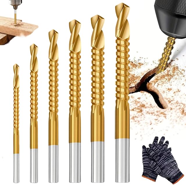 6Pcs Ensemble de Bits de forage en acier à haute vitesse en titane, 3-8mm Accessoires d'outil de puissance Twist Drill Bit Set, en acier à haute vitesse revêtu de titane, ensemble d'outils de travail des métaux à six pièces pour bricolage, Artisans,6Pcs