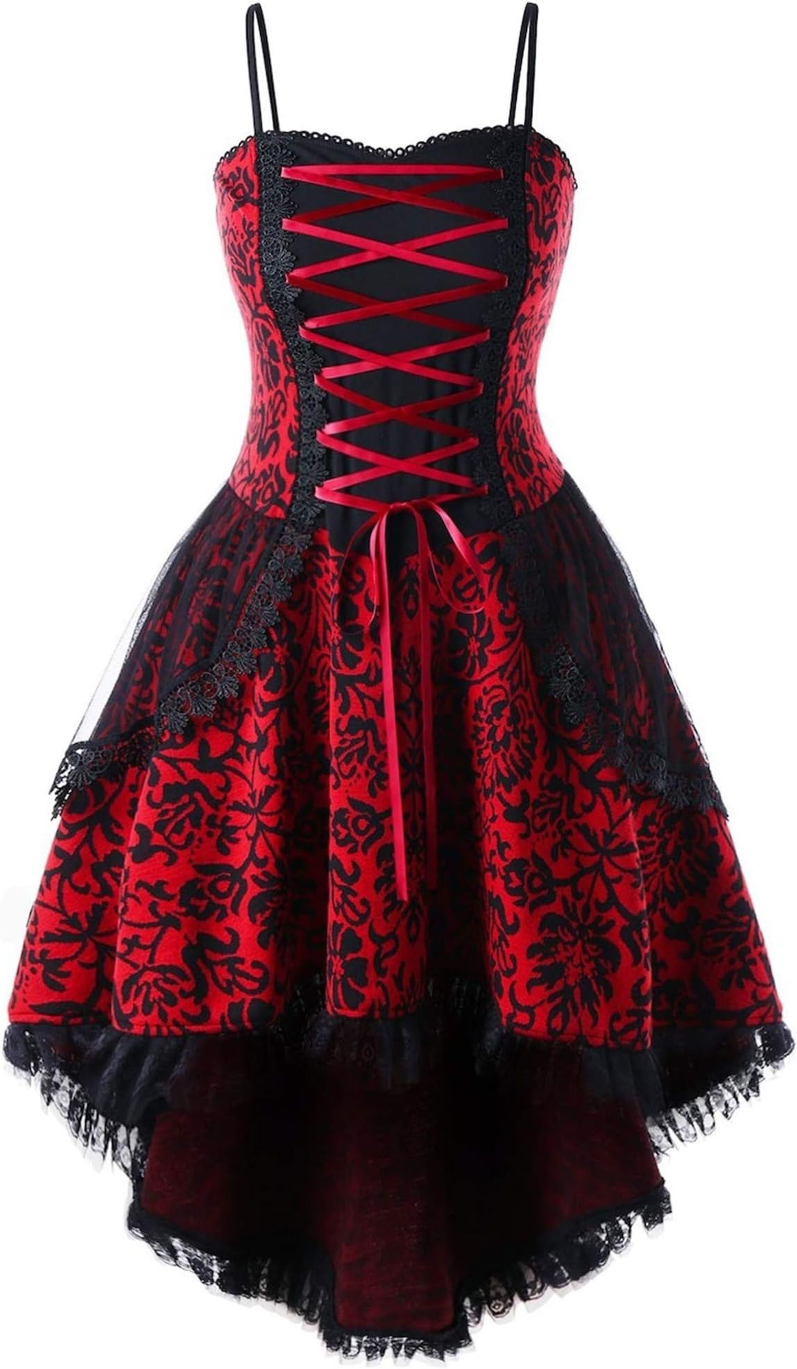 Soluo Women Steampunk Gothic Victorian Long Dress Sleeveless Vintage Lace Medieval Plus Size Dresses