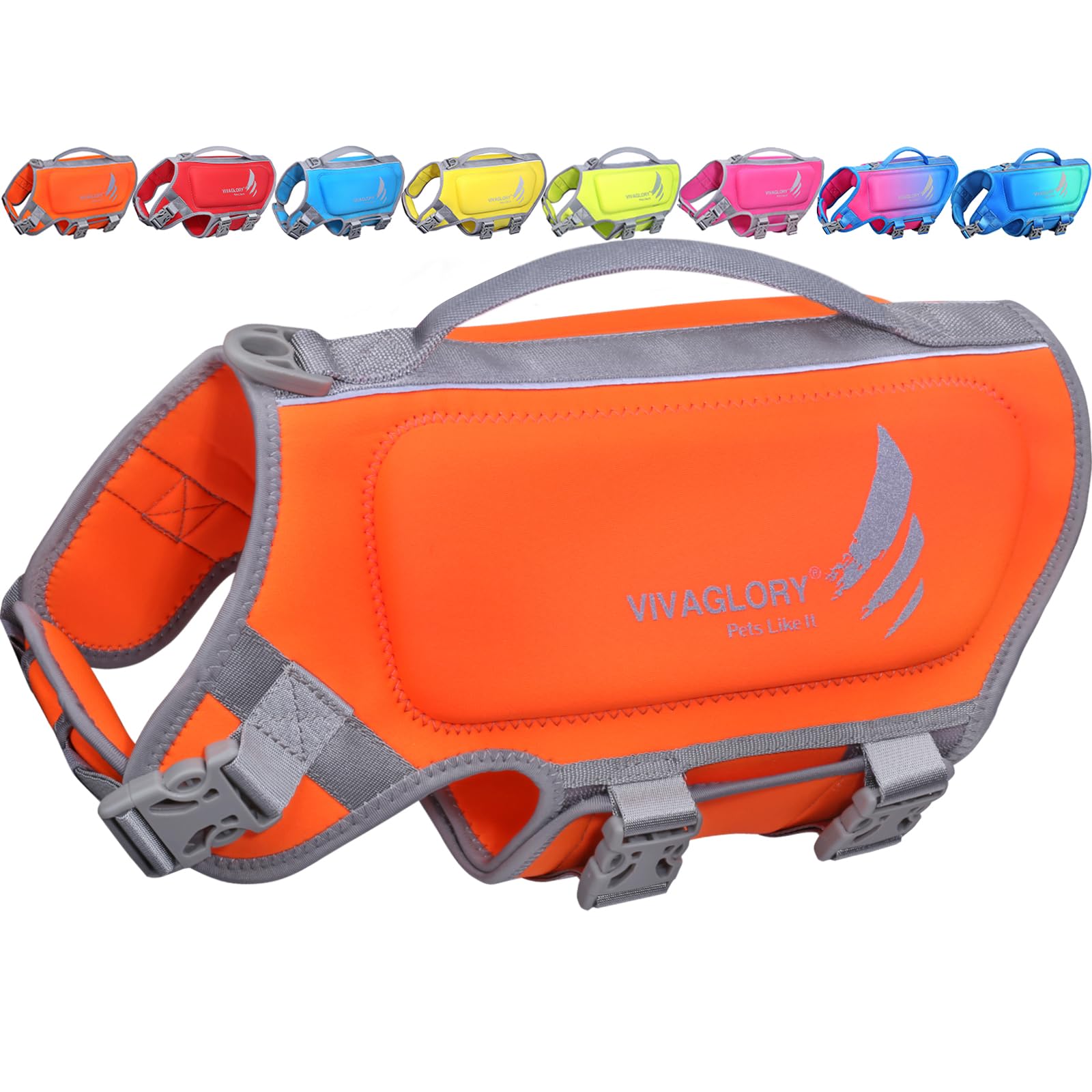 VIVAGLORY High Buoyancy Dog Life Vest, Swimming Vest with Handle, Dog Life Jacket for Swimming & Boating, Buoyancy for Puppy Doggy, M, Orange
