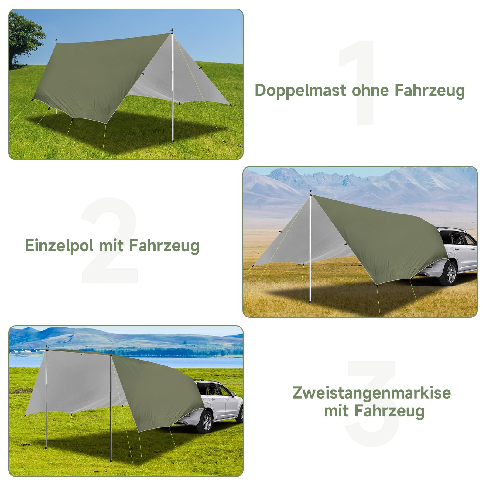 Tenda da Sole per Auto Impermeabile Antistrappo con Palo Regolabile per Camper Veranda