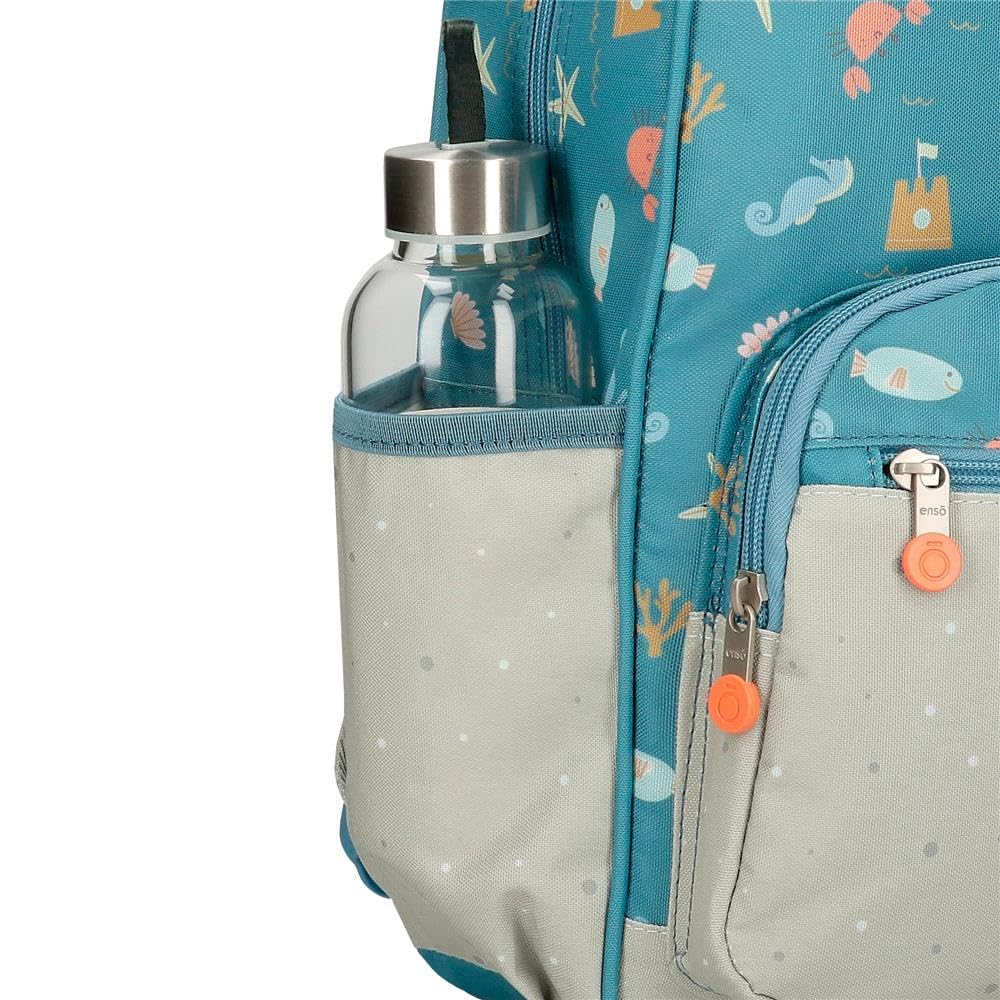 Enso Mr Crab, sac à dos pour enfants, sac à dos scolaire, en polyester, doubles roues pivotanti multidirectionnelles, multiples possibilités d'utilisation., blu, 23 x 28 x 10 cm, Zaino 28 + carrello