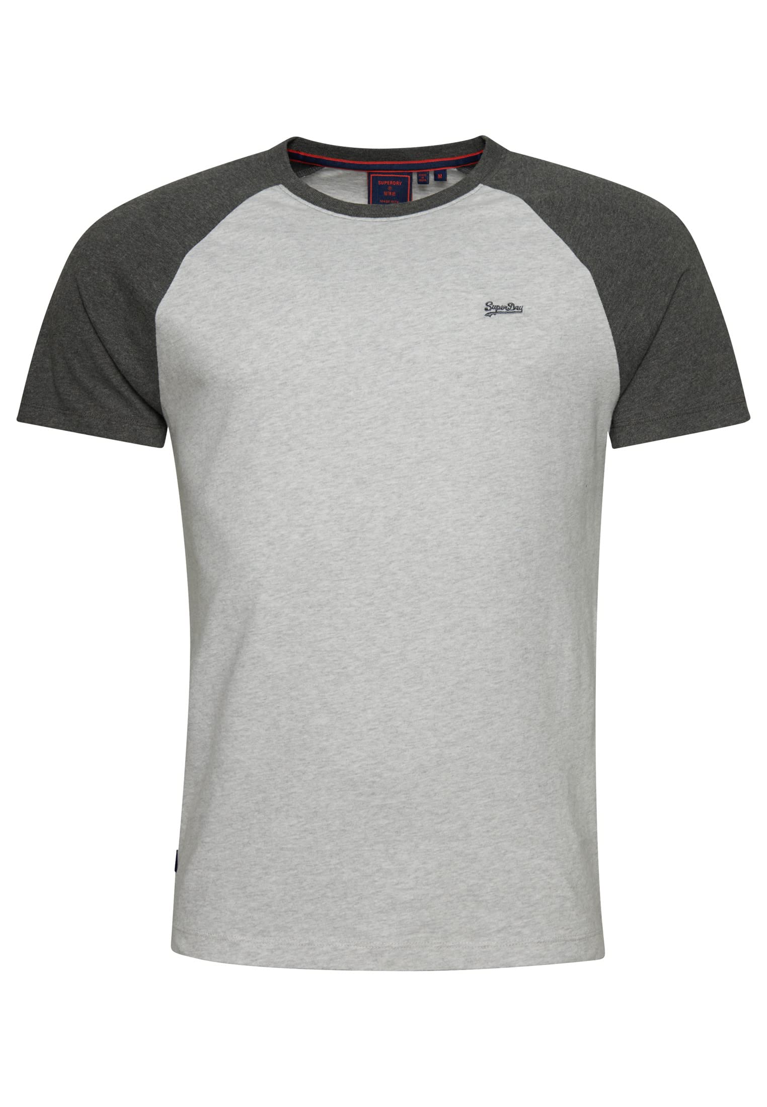 Superdry Men's Glacier Grey Marl/Rich Charcoal Marl T-Shirt 'Vintage Baseball Tee' Crew Neck Short Sleeve () Xxxl