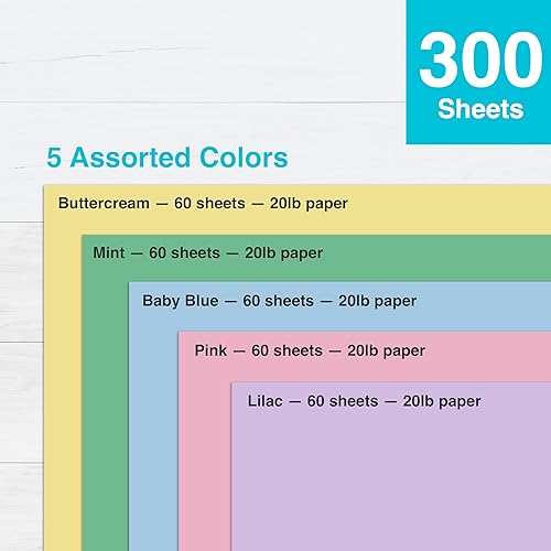 Miniatura 4 de PrintWorks - Papel de Pascua de 8.5 x 11 pulgadas, 300 hojas, 5 colores pastel surtidos, 30% reciclado, ideal para proyectos escolares y