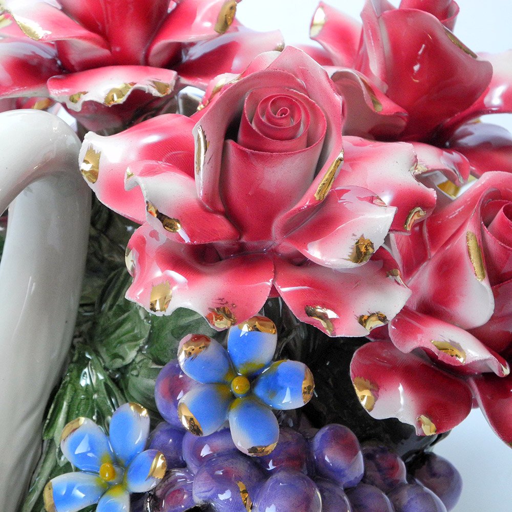 イタリア製 陶器 陶花 スワン 白鳥 薔薇 【公式通販】