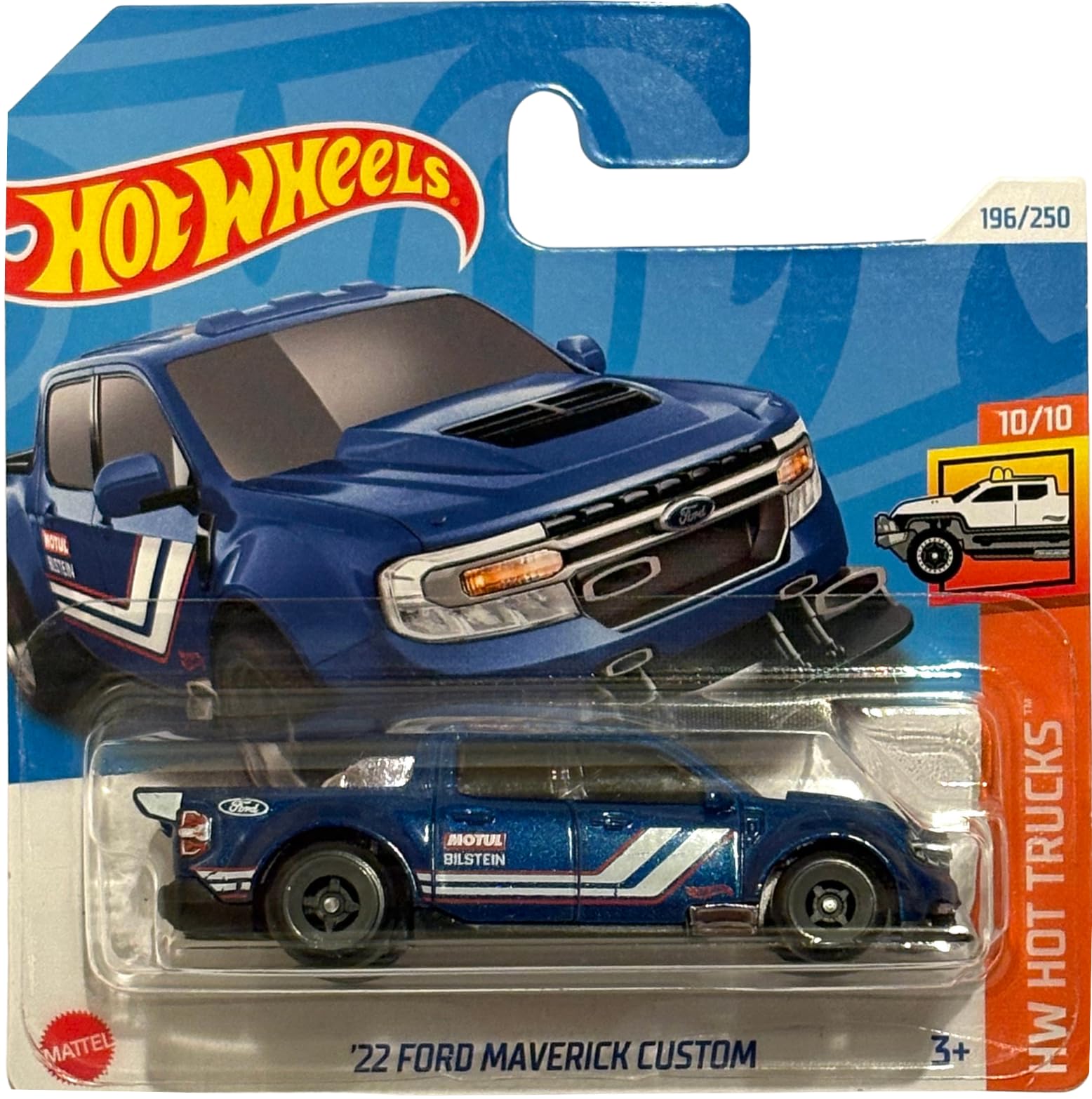 Hot Wheels '22 Ford Maverick Custom Blue - HW Hot Trucks 10/10 - HRY78 - Motul Bilstein - Ford Licence - 1:64 Model Car
