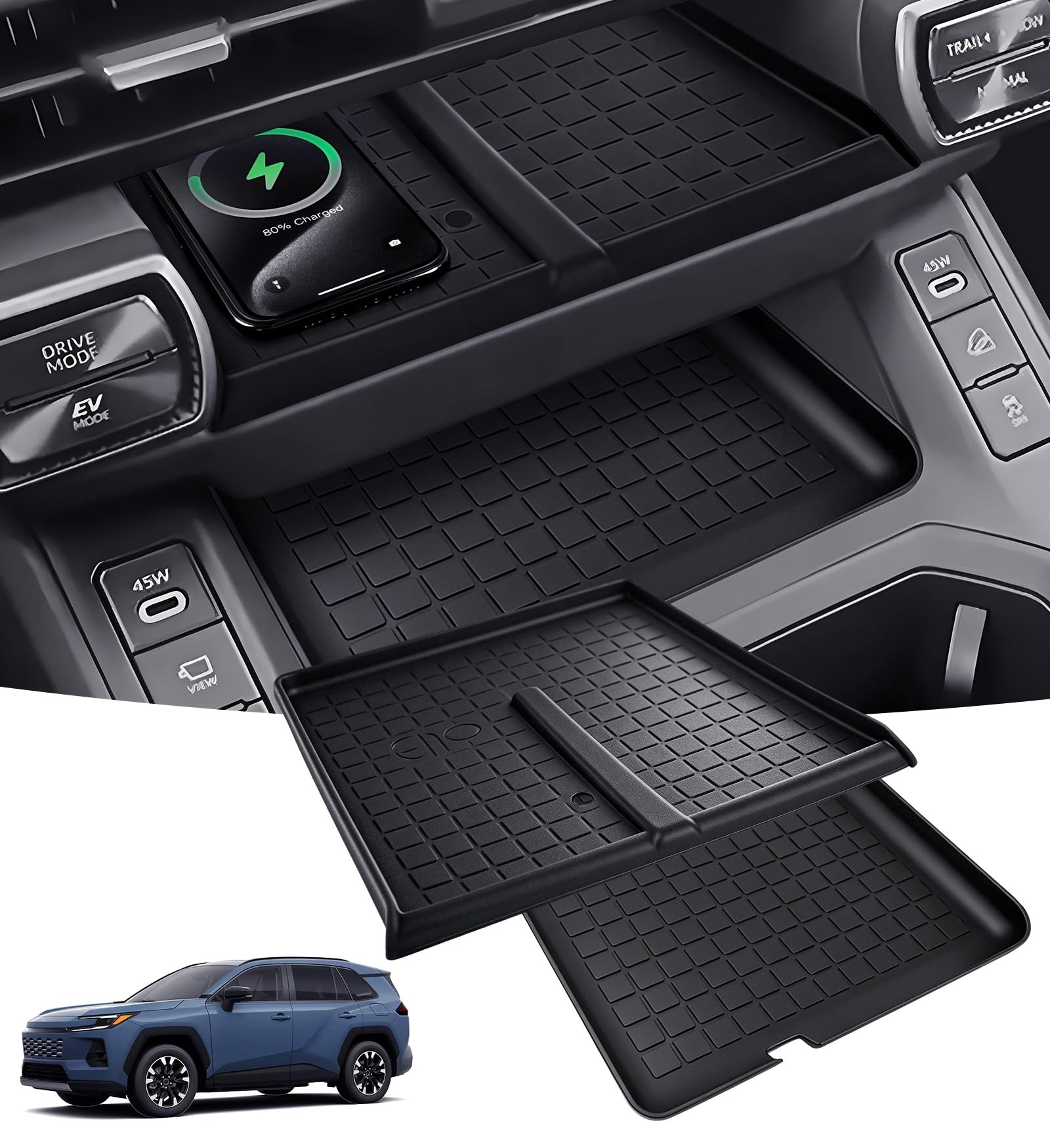 Wireless Charging Protective Mat &amp; Center Console Storage Protective Mat for Toyota RAV4 2026, Interior Accessories Silicone Anti-Slip Console Cover Pad for 2026 RAV 4, Black