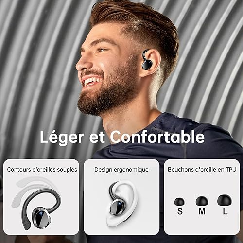 Miniatura 6 de Auriculares inalámbricos Bluetooth deportivos, auriculares Bluetooth 5.3 2024 de 0.559 in, estéreo sobre la oreja, auriculares de 48 horas con