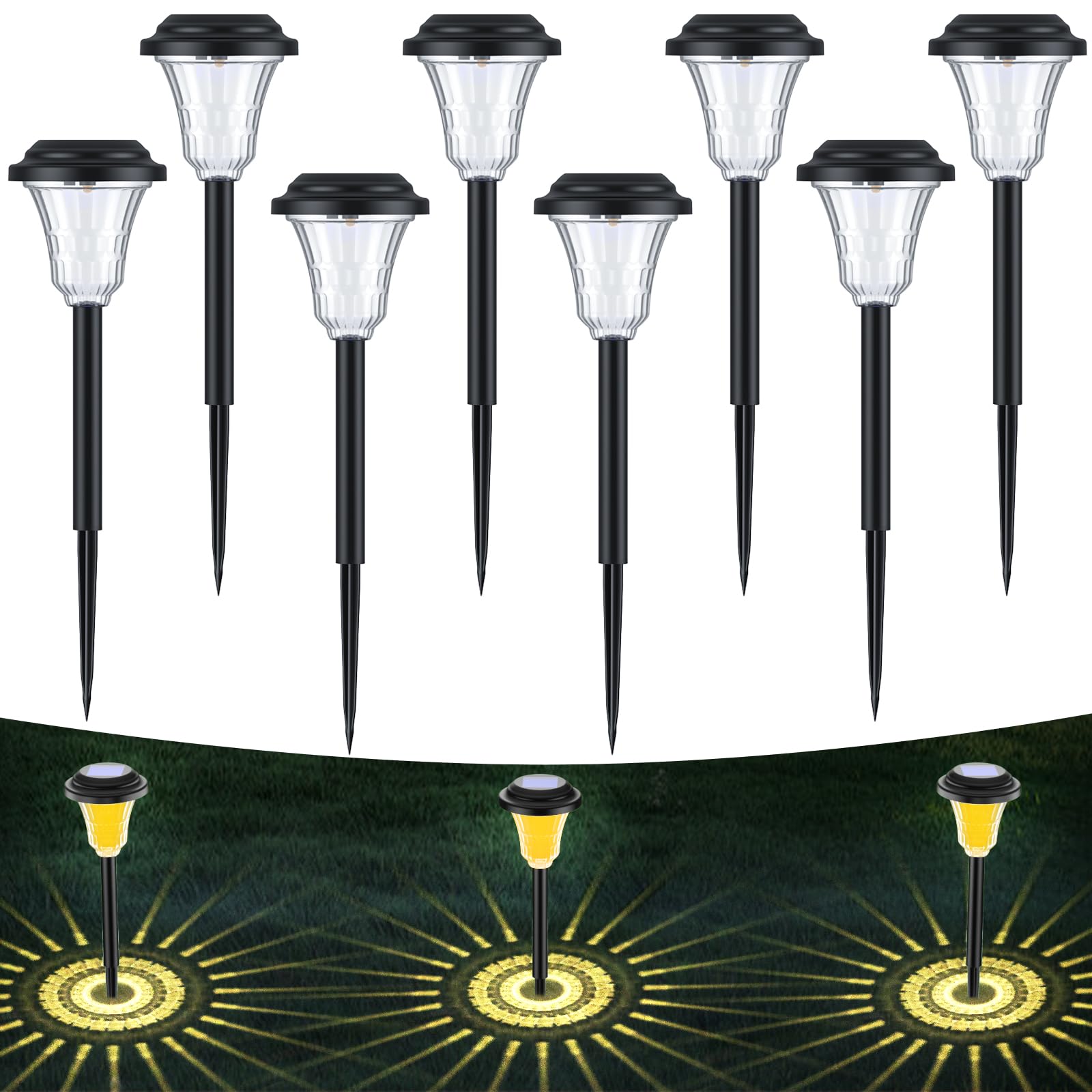 LuJasi Solarlampen für Außen Garten 14 Stück, Solarleuchten Garten IP65 Wasserdicht mit schönen Projektionen für außen, Terrasse, Rasen, Garten, Hof, Wege