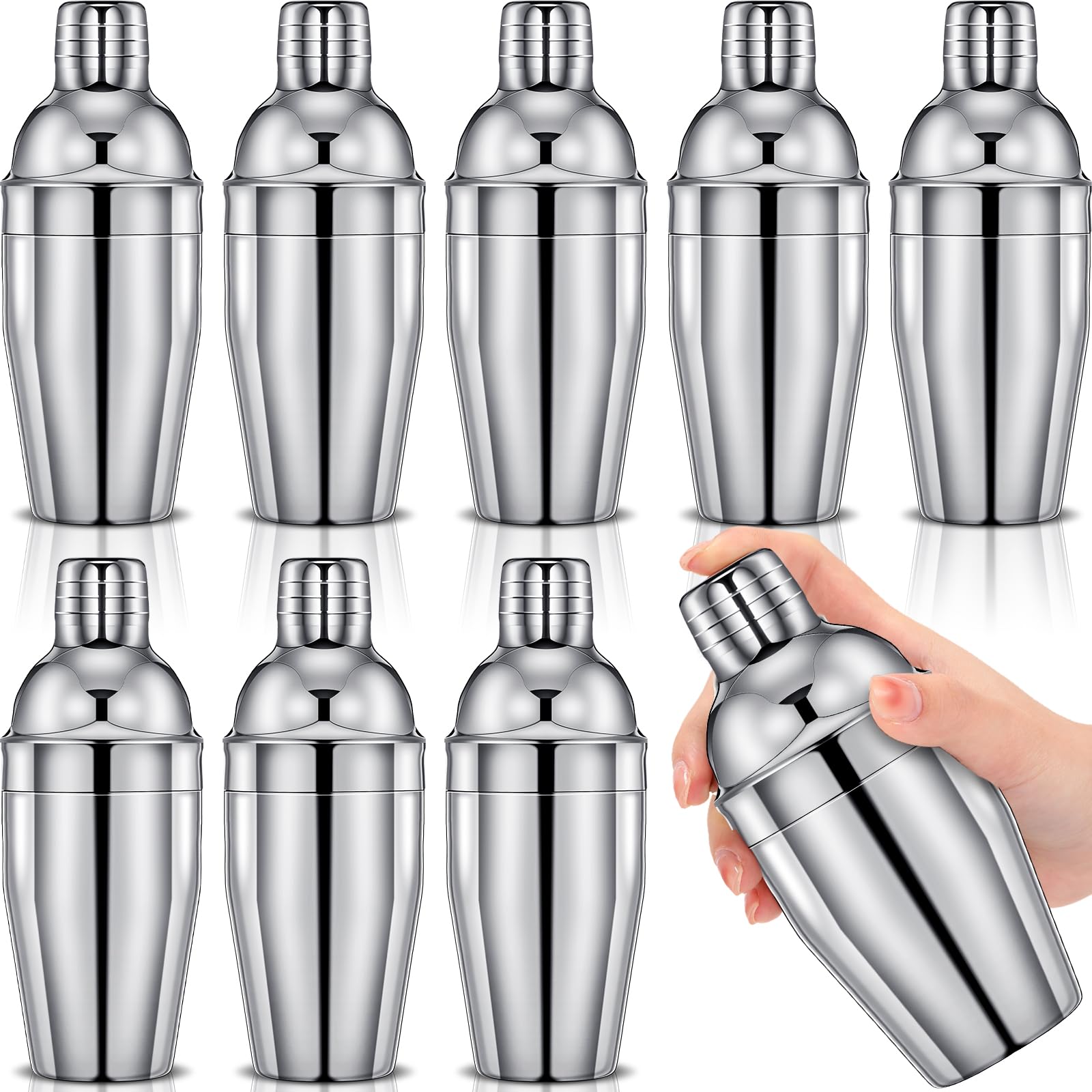 Nitial 9 Pcs Bar Cocktail Shaker, Stainless Steel, 11.8 oz, Silver