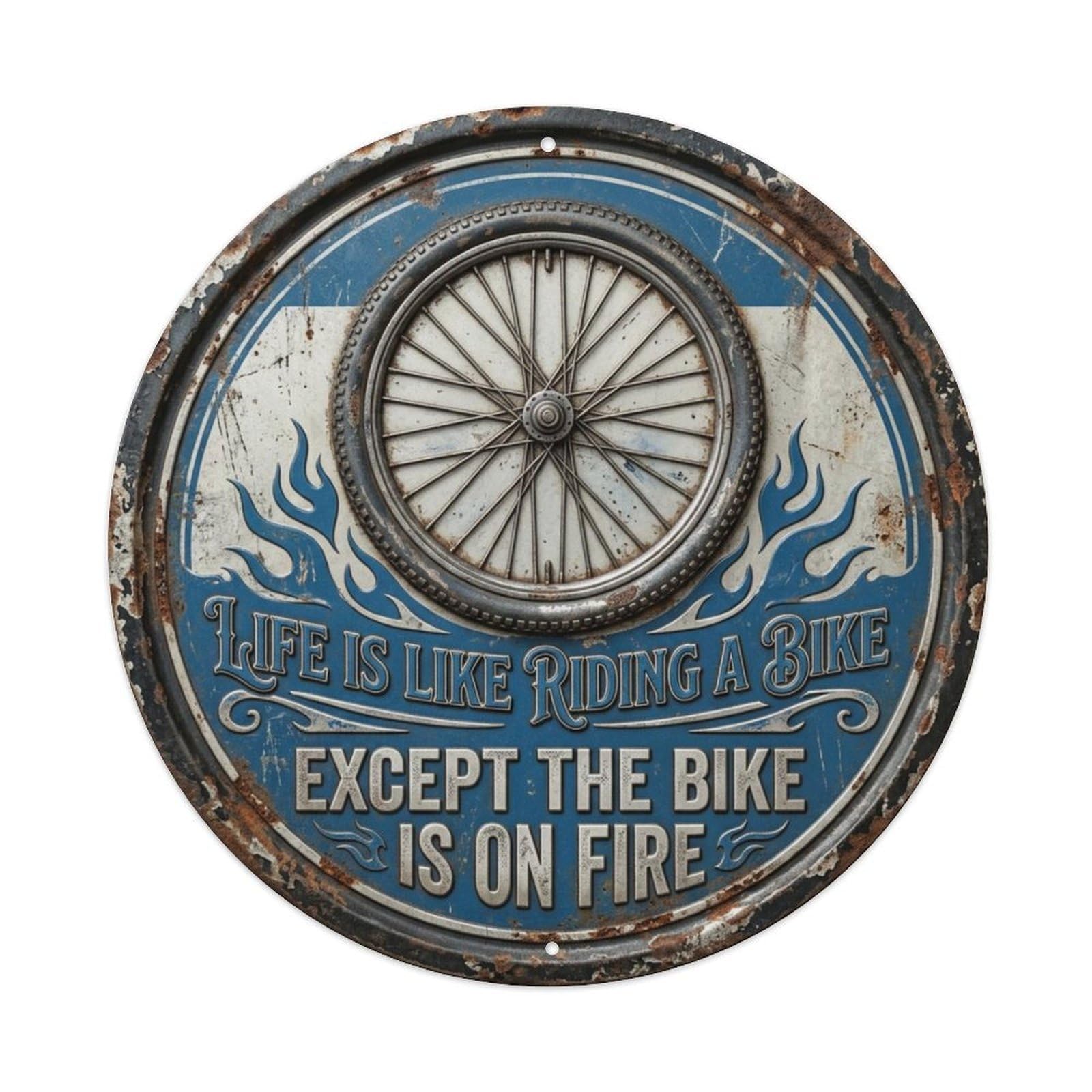 Bicycle Wheel Ride Garage Metal Tin Sign Plaque Wall Decor for Cafe, Club Bar, Office, Home Garden Round Metal Poster 8x8Inch