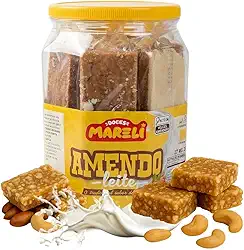 Doce Amendoleite Paçoca Caseira Tradicional Com Leite, Gibi Doce de Amendoim, 20 Unidades, 1Kg, Sem Glúten, Para Festas e Eventos, Festa Junina, Doces Mareli