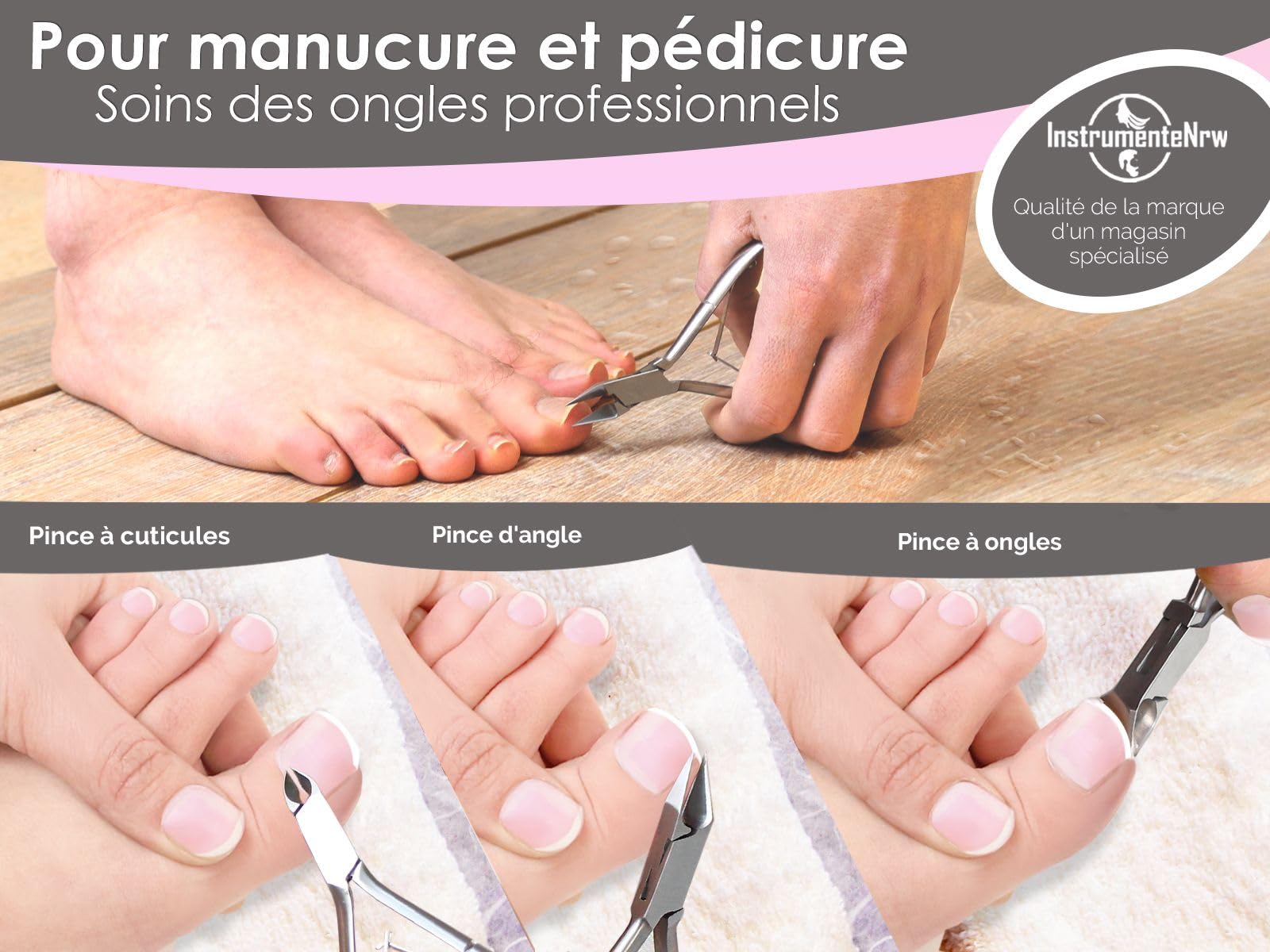 Image secondaire de Set de coupe-ongles pour pédicure et manucure en acier inoxydable pour le soin des mains et des pieds avec étui, 7 pièces