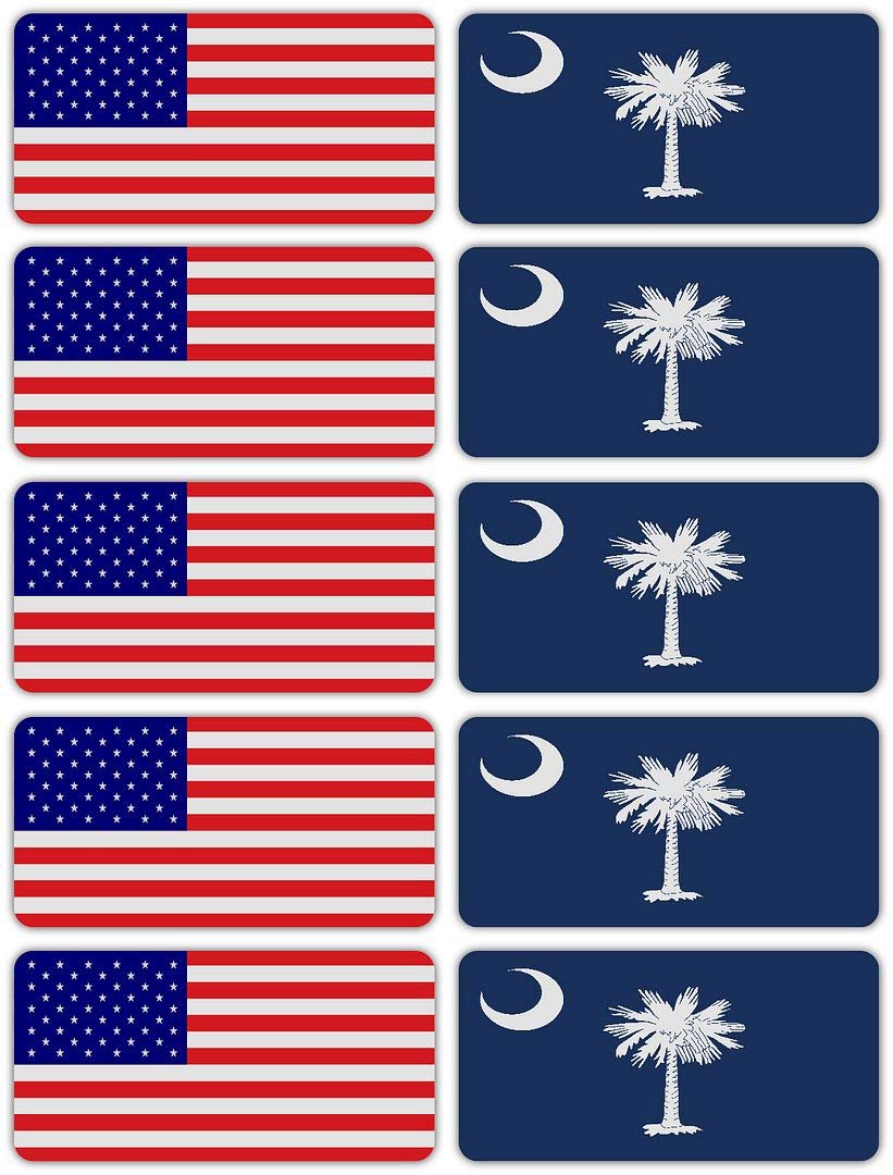(x10) 3M Reflective South Carolina and US Flag Stickers | Versatile Safety Decals | Hard hats, laptops, bikes, toolboxes