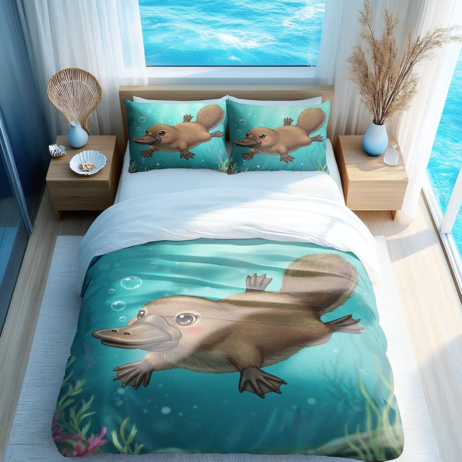 Parure de lit enfant double avec housse de couette anime et 2 taies d'oreiller 50x75 cm
