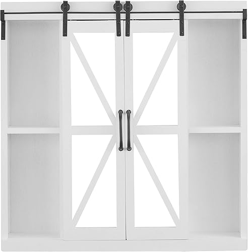 Miniatura 6 de FirsTime & Co. Wynne Farmhouse - Gabinete para puerta de granero, color blanco envejecido, 34 x 5.5 x 33 pulgadas