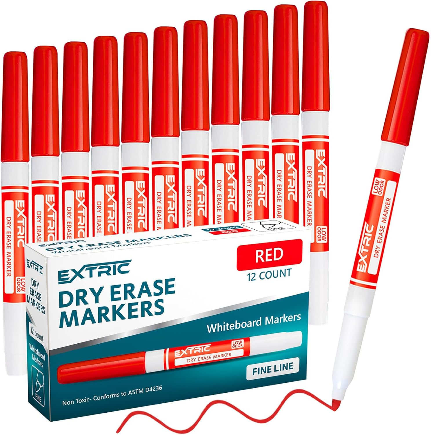 Dry Erase Markers Fine Tip, 12 Count Whiteboard Markers, Blue Dry Erase Markers