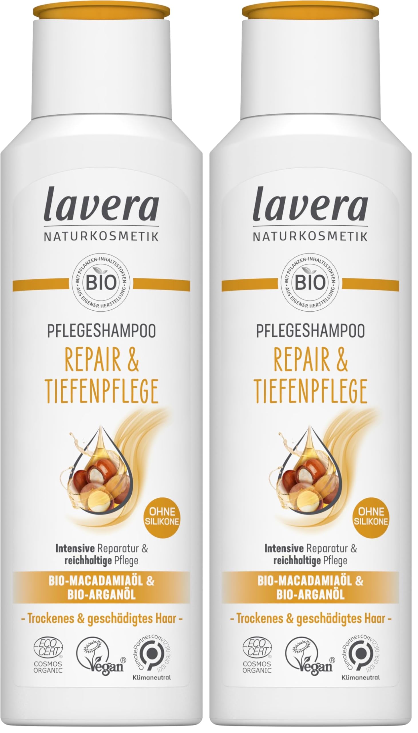 lavera Pflegeshampoo Expert Repair Tiefenpflege - mit Bio-Macadamiaöl & Bio-Quinoa - intensive reichhaltige Haarpflege - Naturkosmetik - vegan - Bio (1 x 250 ml) (Packung mit 2)