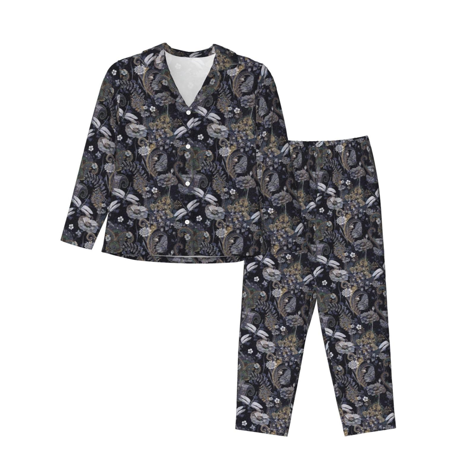 Pyjama manches longues libellules grises avec pantalon à taille élastique pour femme - 8