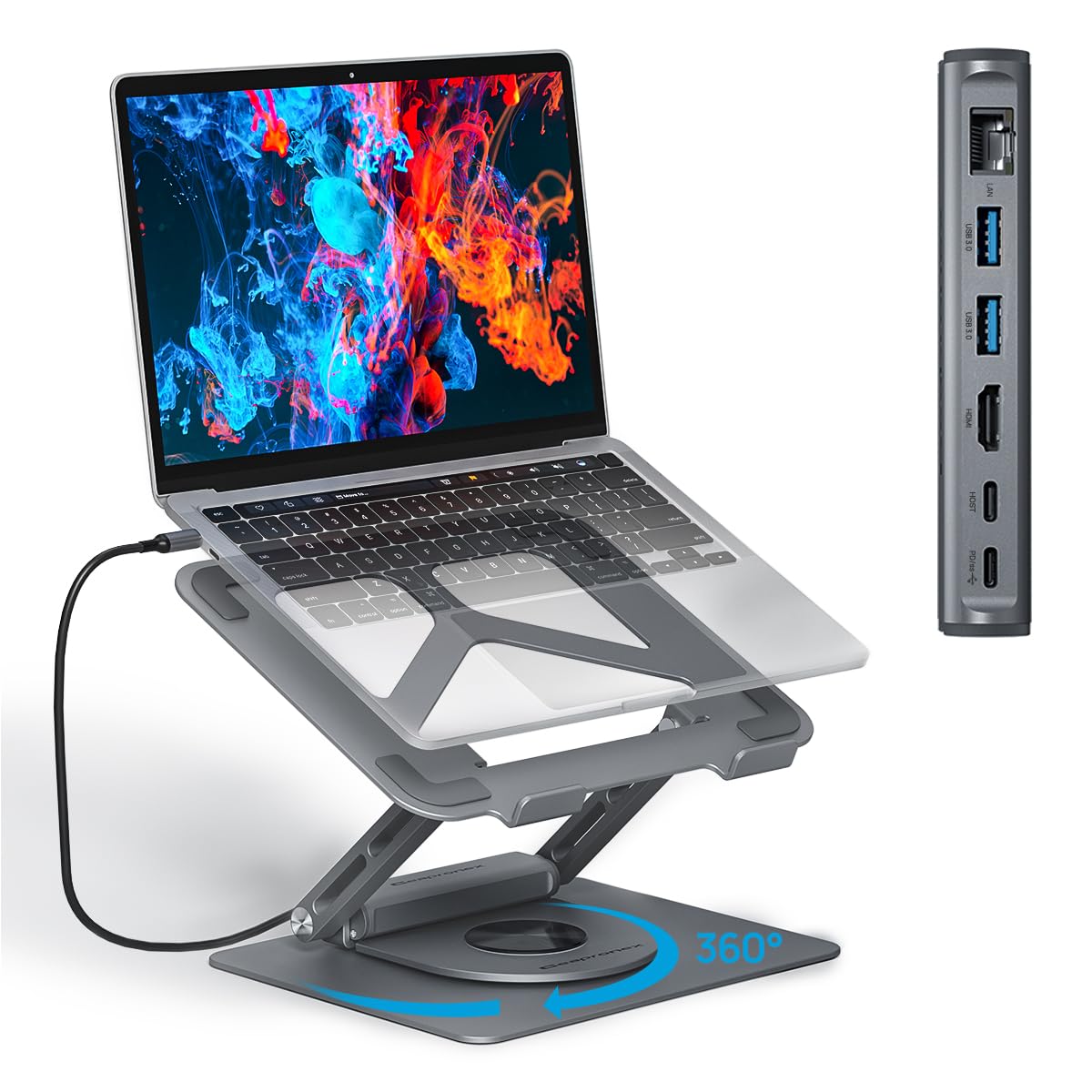 Adjustable Laptop Stand with 360 Rotating Base USB Docking Station for MacBookPro Air Dell HP Lenovo Portable Ergonomic