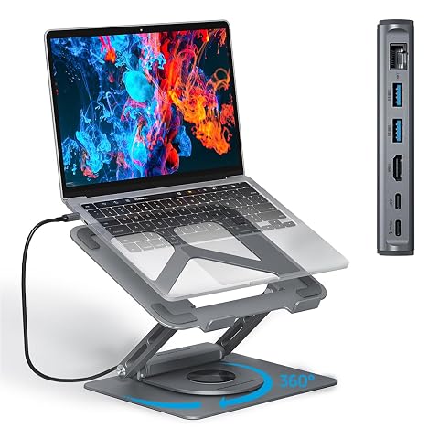 Adjustable Laptop Stand with 360 Rotating Base USB Docking Station for MacBookPro Air Dell HP Lenovo Portable Ergonomic