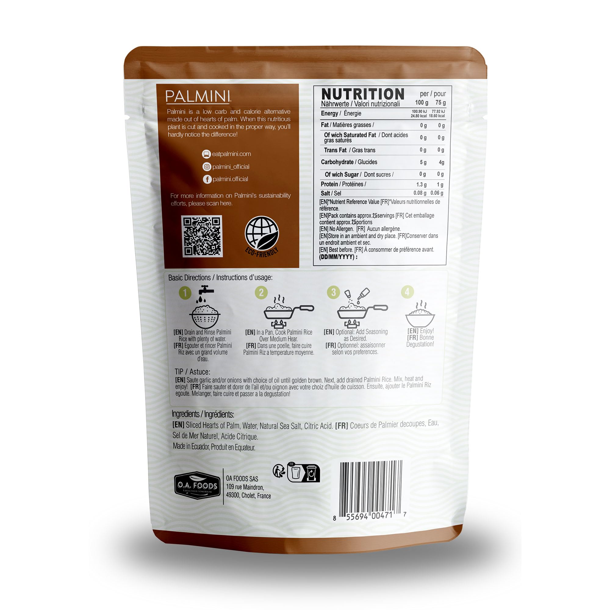 PALMINI Riz - Cœurs de palmier – Vegan | Sans OGM – Faible en calories – Faible en glucides – Keto – Sans Sucre – Casher – 338g | (Pack de 6)