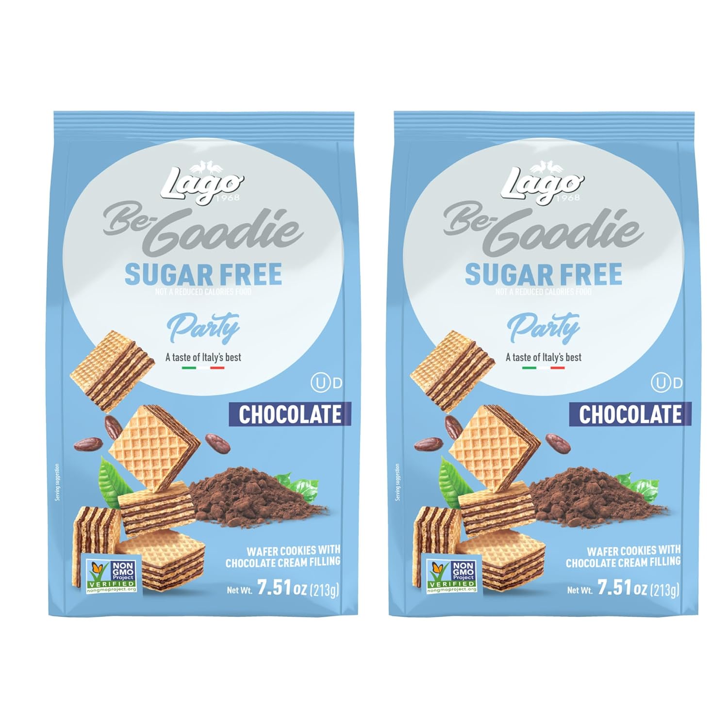 Gastone Lago Party Wafers Cookies, Chocolate Sin Azúcar - Pack de 2