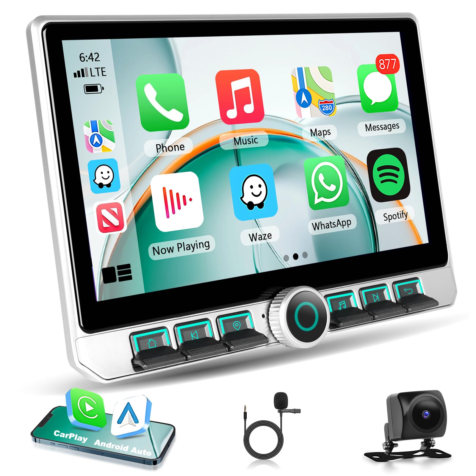 4G+64G CarPlay 2 Din Autoradio con Navigazione GPS, 10,1 Pollici Android Auto Doppia Din Car Stereo, Bluetooth, FM/RDS Radio, WiFi, Assistente Vocale, Schermo Diviso +Backup Telecamera