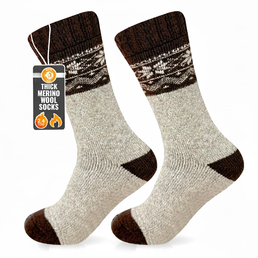 Towelogy Men's Grey ’S Merino Wool Hiking Socks 2.4 Tog | Thermal Ultra Warm Boot Sock For Hiking, Walking, Trekking In Winter | Uk 6–11 (Grey)