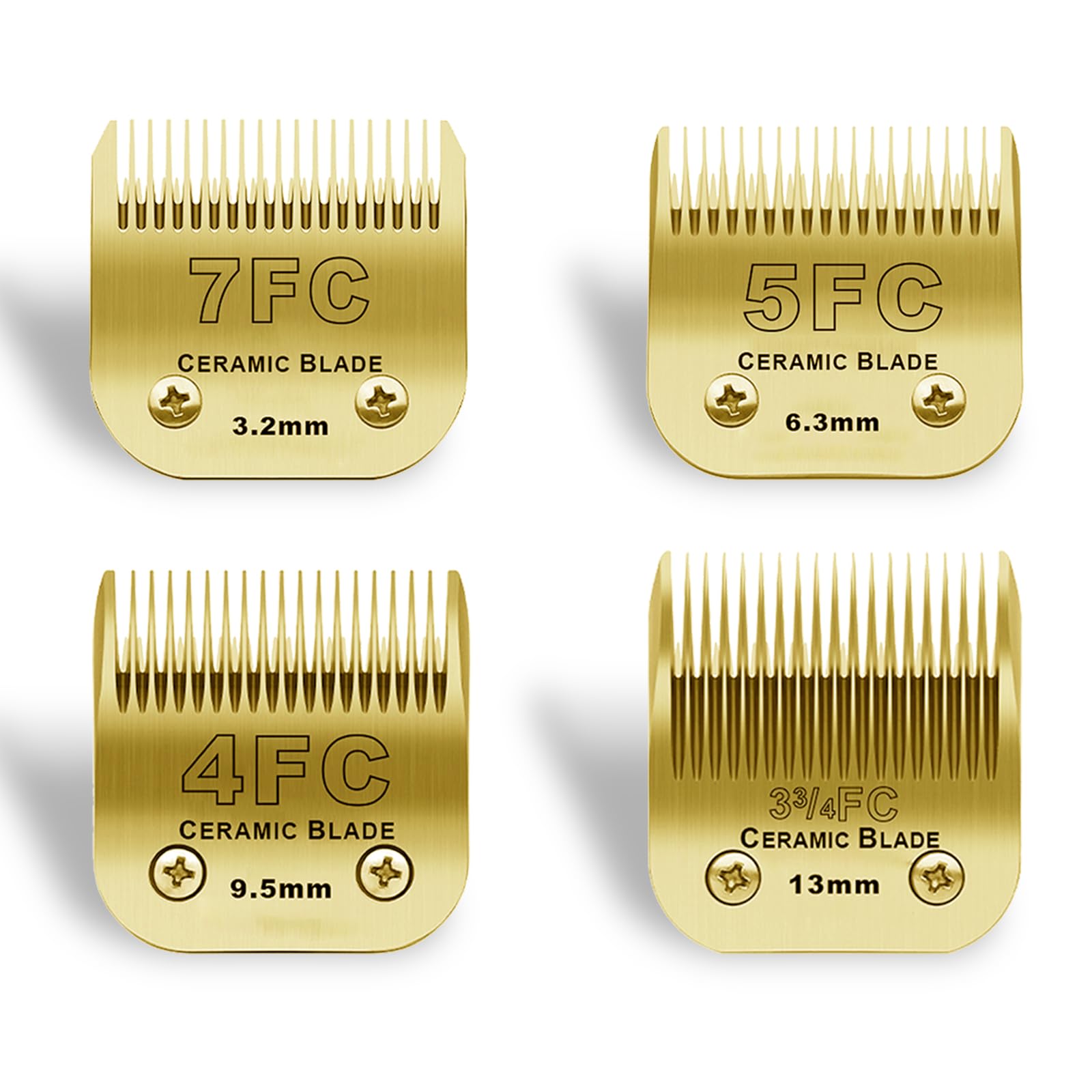 BESTBOMG 7FC+5FC+4FC+3-3/4FC Ersatzklinge für Hundepflege, kompatibel mit Heiniger/Moser Max45/Andis/Oster A5 Serie, Schnittlänge 3,2 mm-13 mm, goldfarben
